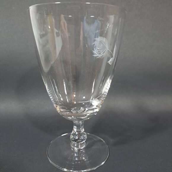 Romance Rose by Fine Arts Rose Floral Etched Stemmed Water Goblet Glass Iced Tea - Picture 9 of 11